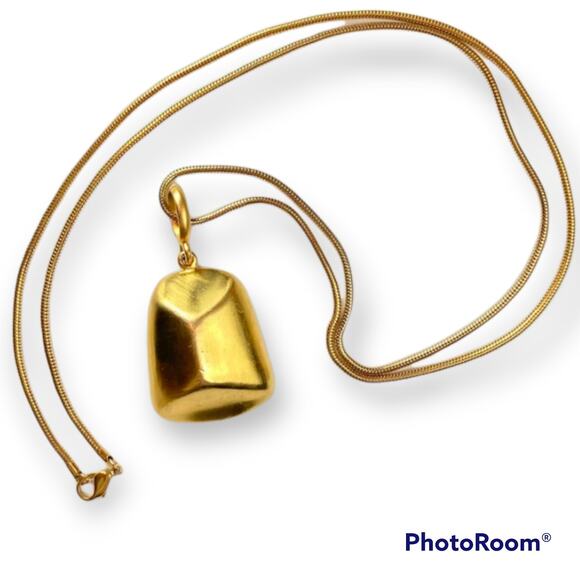 Essex Jewelry - Vintage Estate piece signed ESSEX modernist brushed gold tone pendant necklace